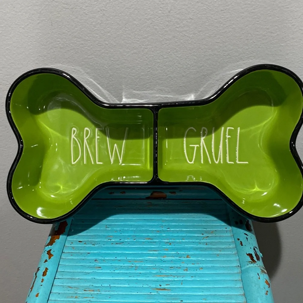 NEW Rae Dunn Artisan Collection By Magenta Brew Gruel Green Black Dog Bowl